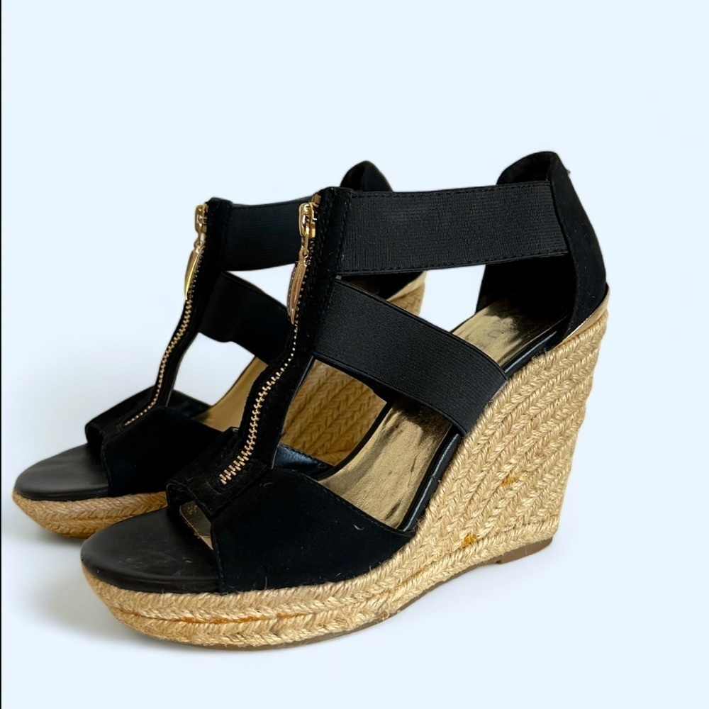 Guess Black and Natural Espadrille Wedge Sandals